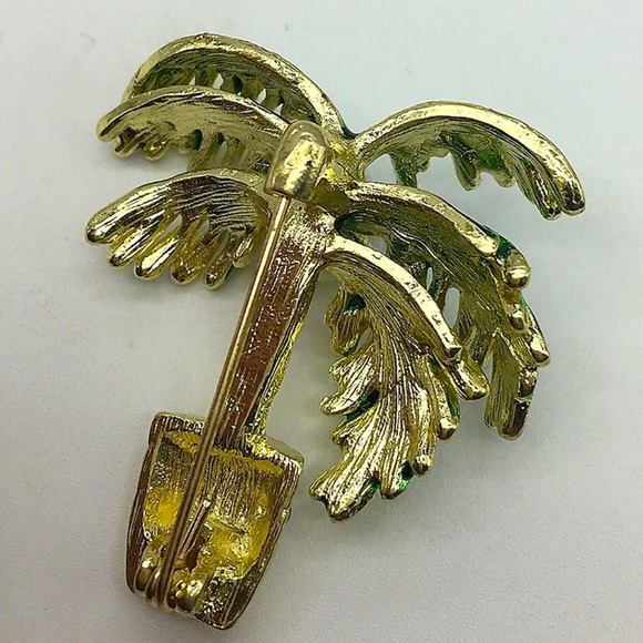 Enamel, Faux Pearl, & Crystal Coconut Palm Brooch - Picture 3 of 3